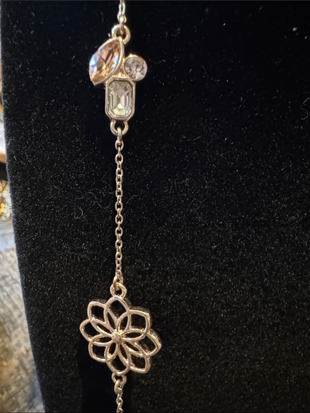 Vintage charming Charlie Sterling Silver Floral Station Long Necklace - Silver